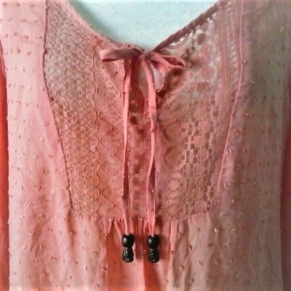 Cold Shoulder Peasant Blouse Top Swiss Dot Front Tie Sz M NWT - Picture 4 of 4